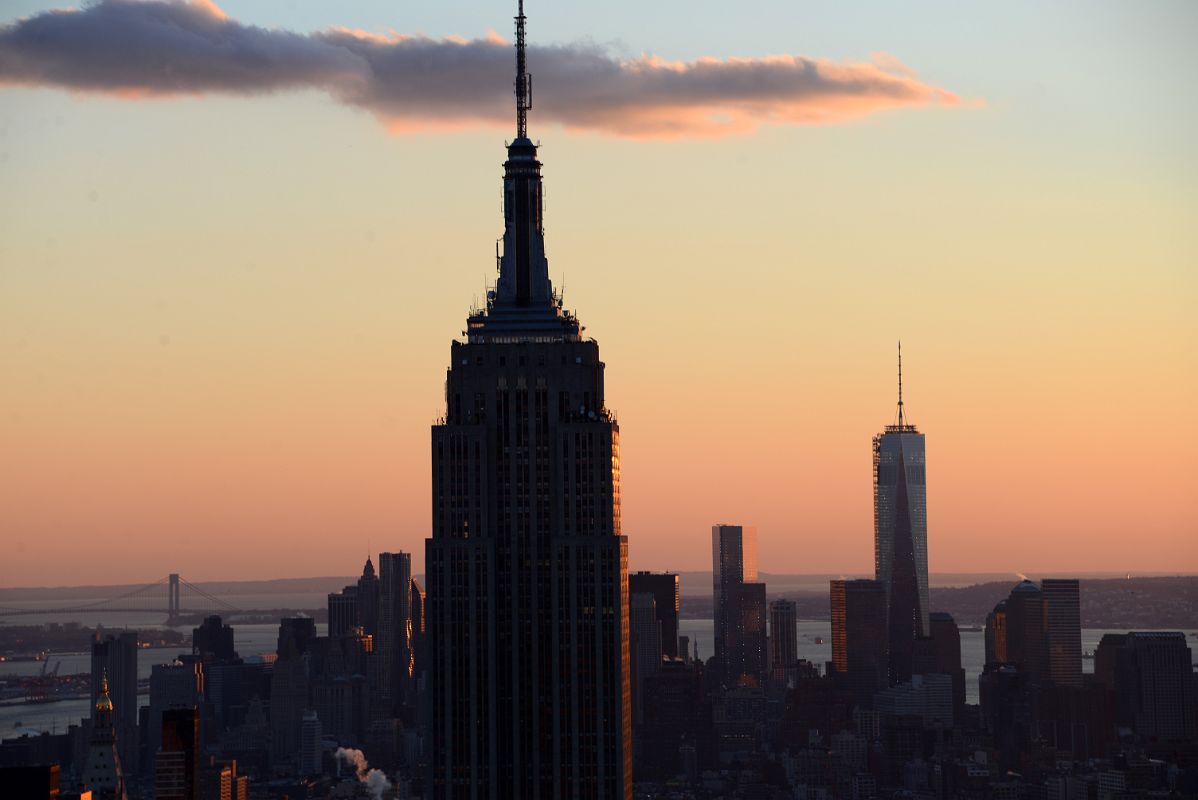 New York City Top Of The Rock 11C South Empire State Building And World Trade Center Financial District Close Up Just Before Sunset